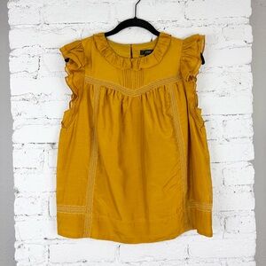 J. Crew Flutter Sleeve Top Silk Cotton Voile Gold Yellow Ruffle Cap Sleeve Small